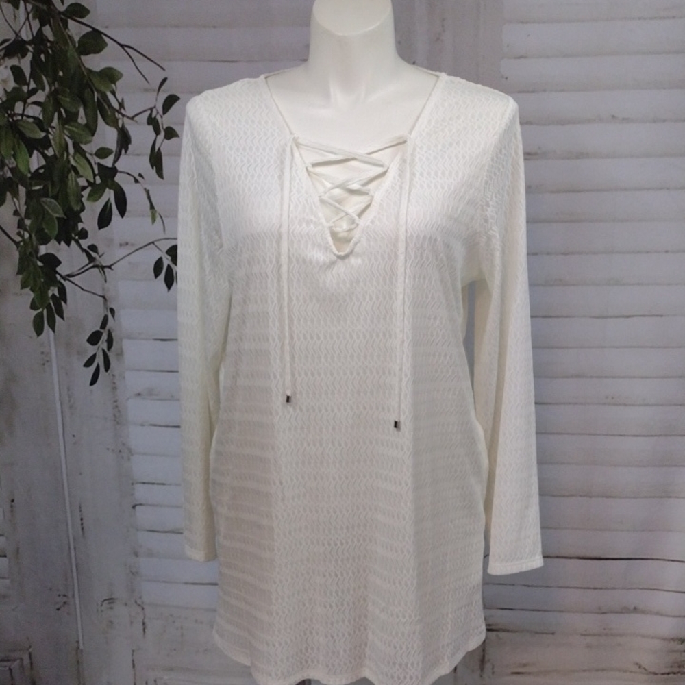 Catalina White Lace-Up Swim Coverup Size 1X